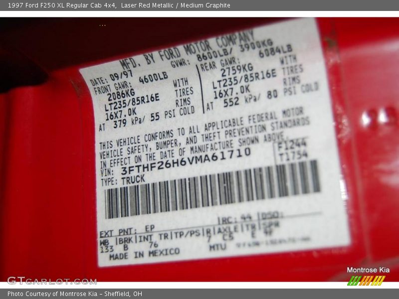 Laser Red Metallic / Medium Graphite 1997 Ford F250 XL Regular Cab 4x4