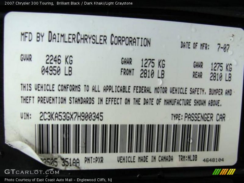 Brilliant Black / Dark Khaki/Light Graystone 2007 Chrysler 300 Touring