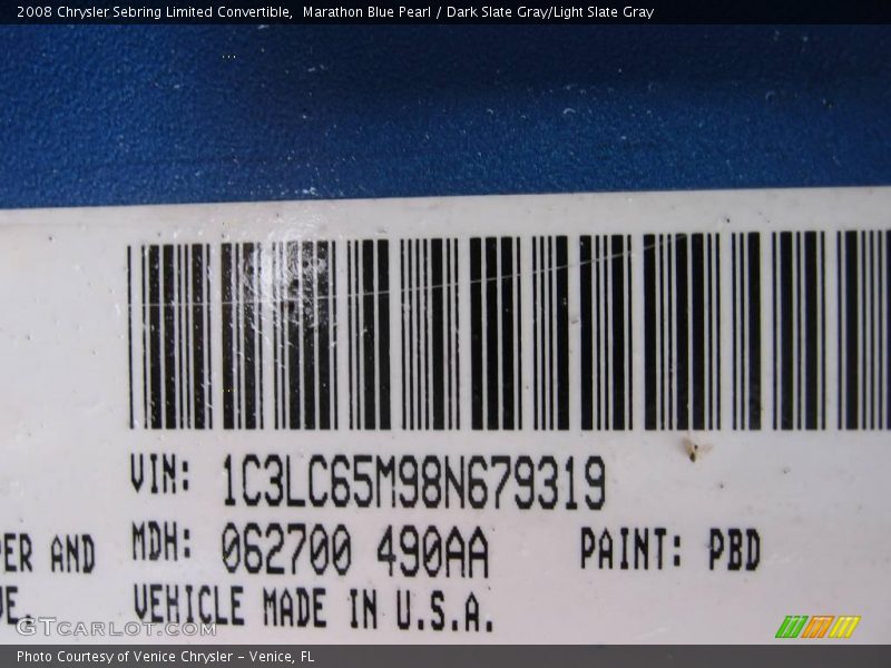 Marathon Blue Pearl / Dark Slate Gray/Light Slate Gray 2008 Chrysler Sebring Limited Convertible