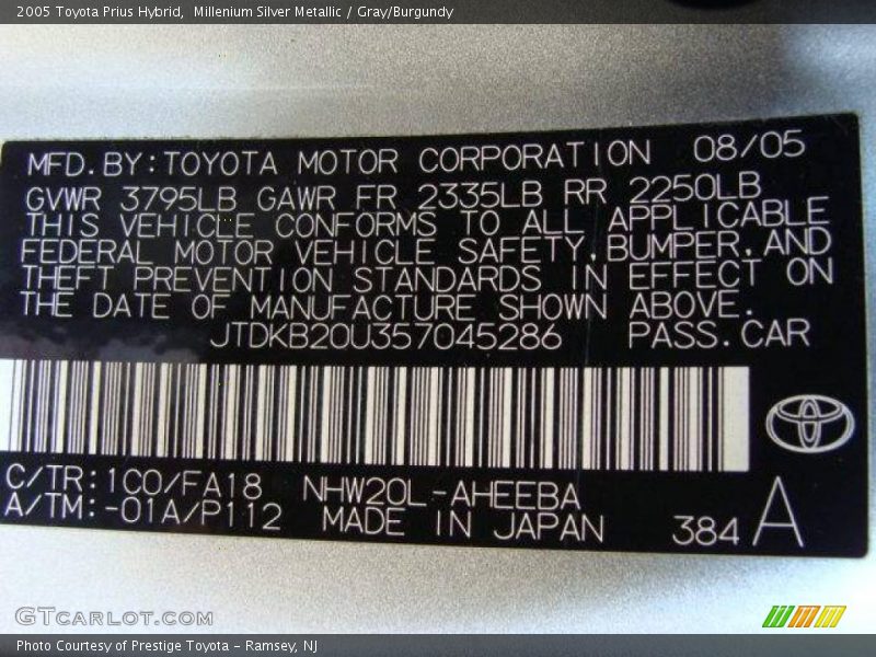 Millenium Silver Metallic / Gray/Burgundy 2005 Toyota Prius Hybrid