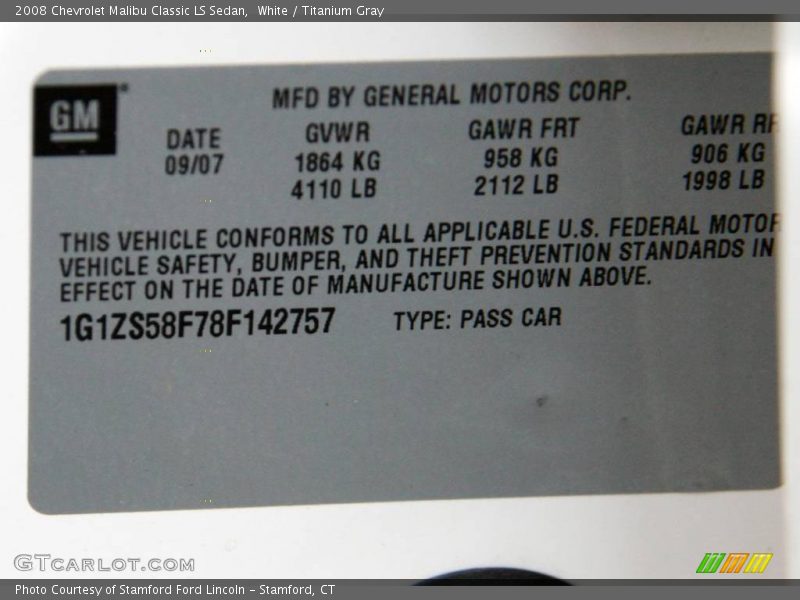 White / Titanium Gray 2008 Chevrolet Malibu Classic LS Sedan