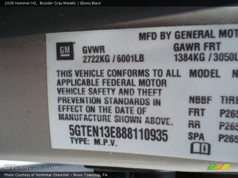 Boulder Gray Metallic / Ebony Black 2008 Hummer H3