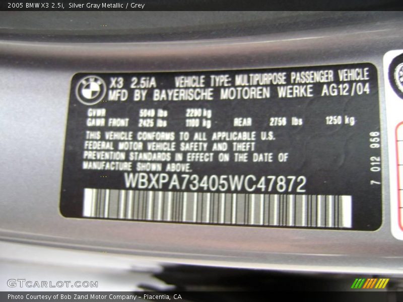 Silver Gray Metallic / Grey 2005 BMW X3 2.5i