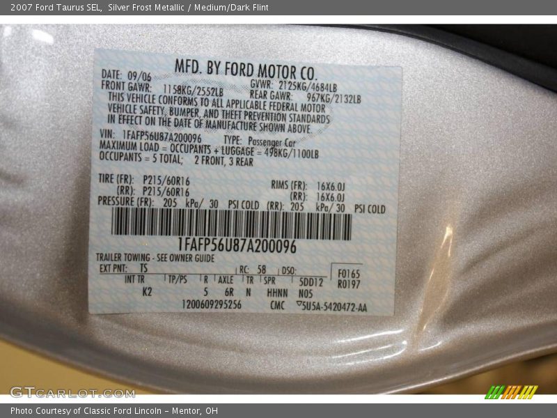 Silver Frost Metallic / Medium/Dark Flint 2007 Ford Taurus SEL