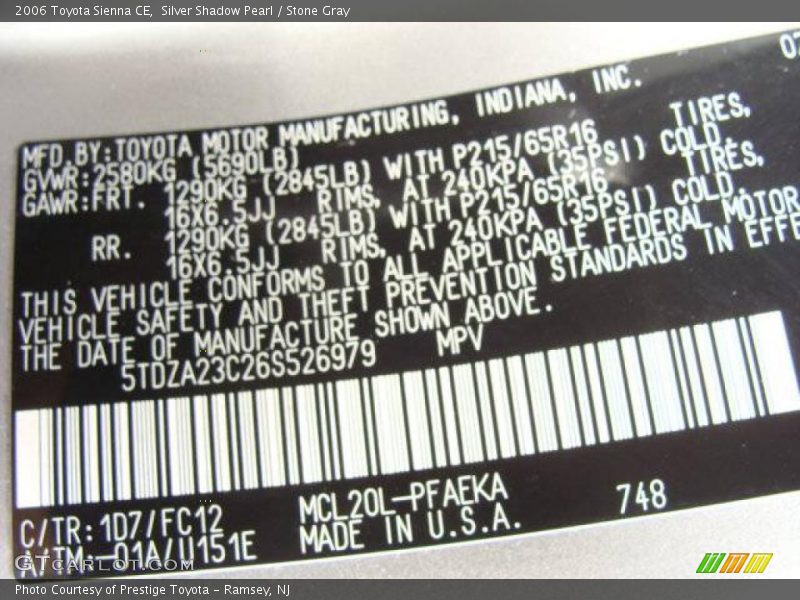 Silver Shadow Pearl / Stone Gray 2006 Toyota Sienna CE