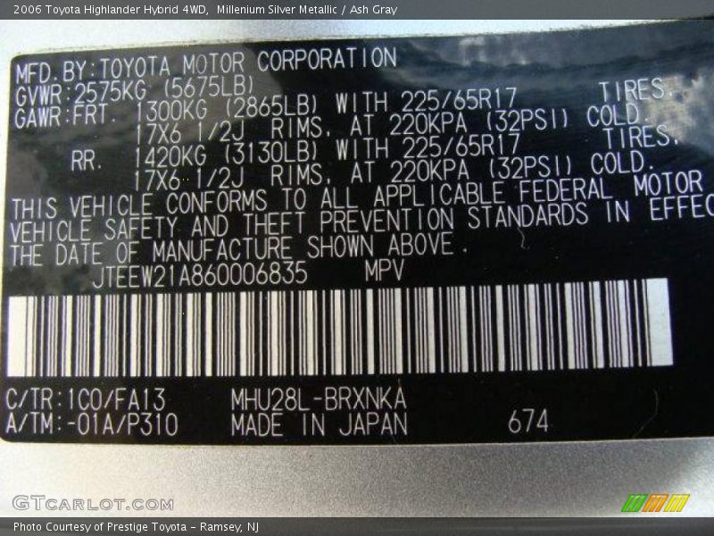 Millenium Silver Metallic / Ash Gray 2006 Toyota Highlander Hybrid 4WD