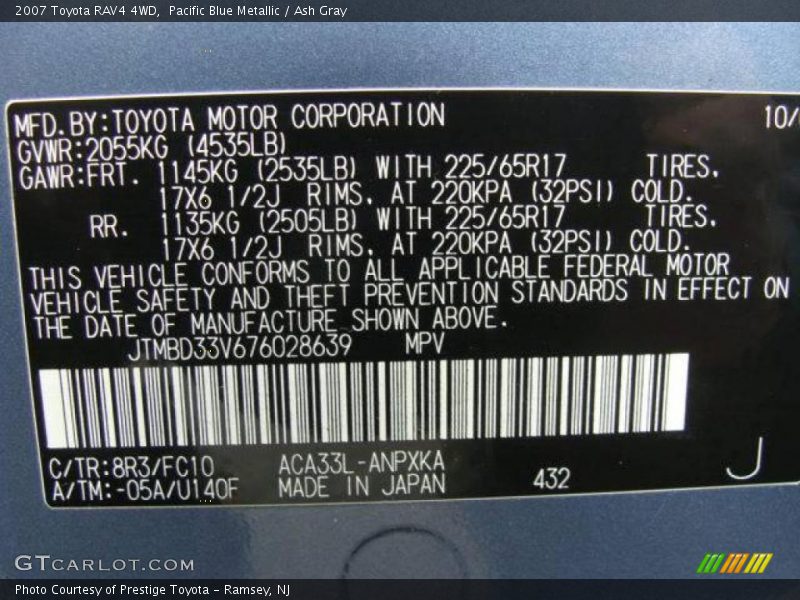 Pacific Blue Metallic / Ash Gray 2007 Toyota RAV4 4WD