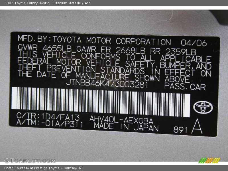 Titanium Metallic / Ash 2007 Toyota Camry Hybrid