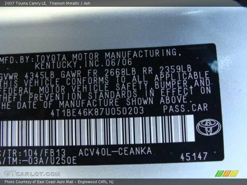 Titanium Metallic / Ash 2007 Toyota Camry LE