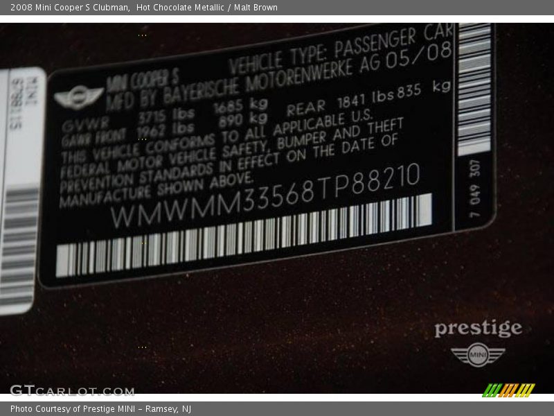 Hot Chocolate Metallic / Malt Brown 2008 Mini Cooper S Clubman