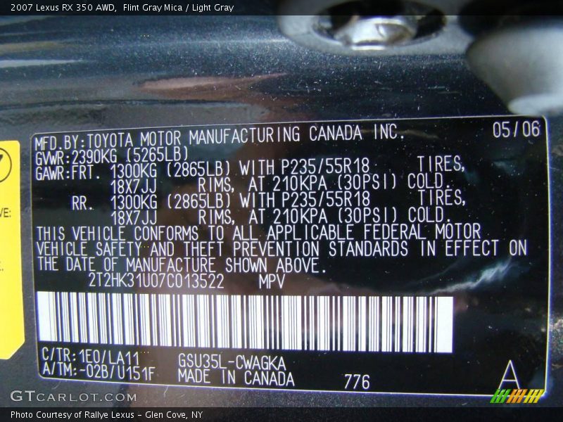 Flint Gray Mica / Light Gray 2007 Lexus RX 350 AWD