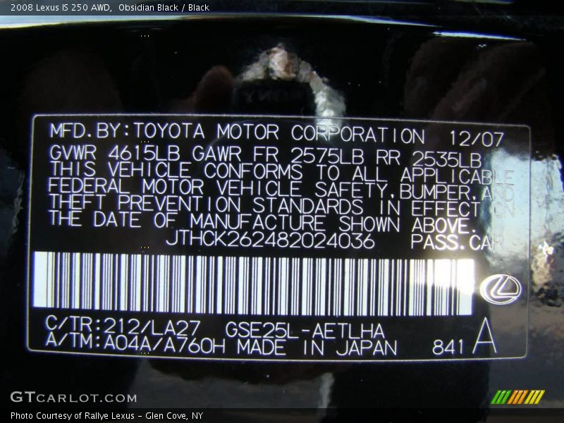 Obsidian Black / Black 2008 Lexus IS 250 AWD