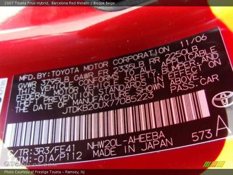 Barcelona Red Metallic / Bisque Beige 2007 Toyota Prius Hybrid