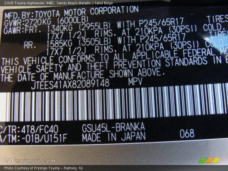 Sandy Beach Metallic / Sand Beige 2008 Toyota Highlander 4WD