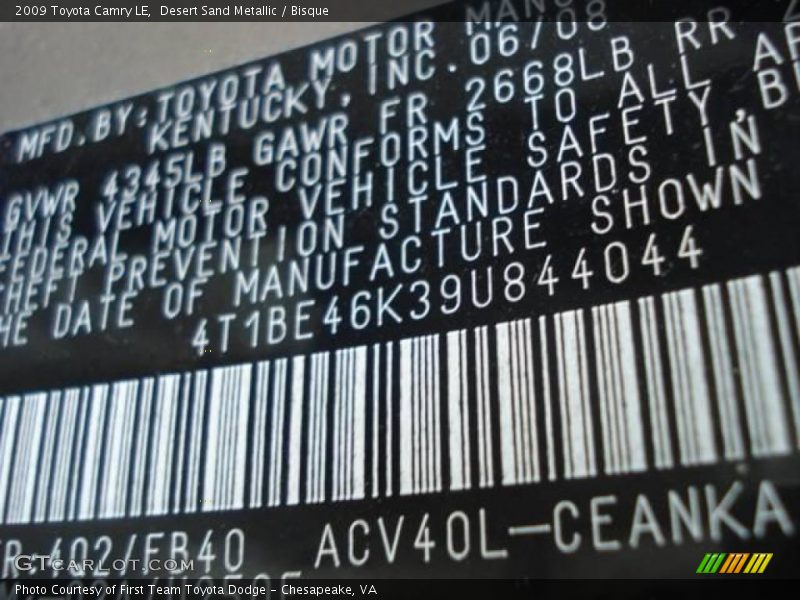 Desert Sand Metallic / Bisque 2009 Toyota Camry LE