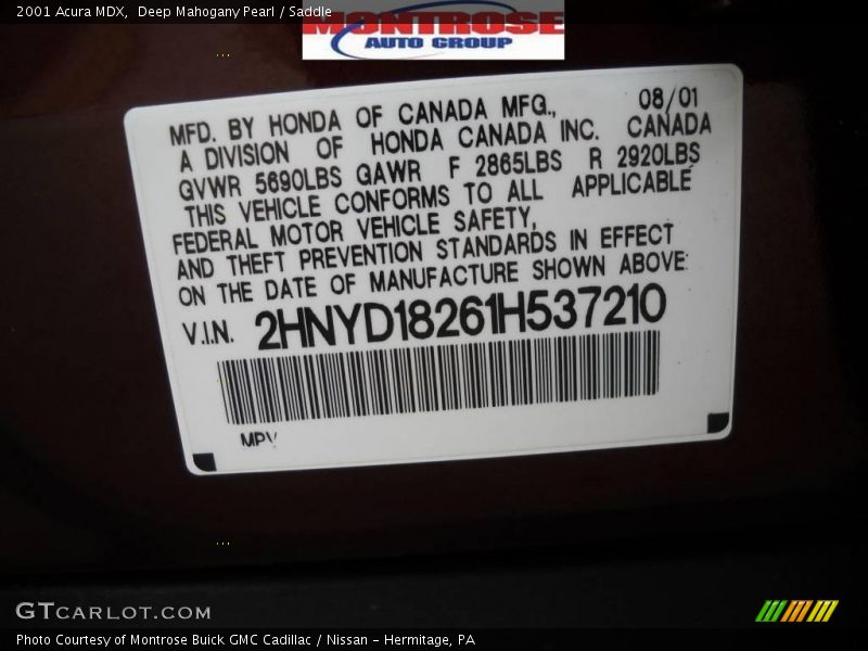 Deep Mahogany Pearl / Saddle 2001 Acura MDX
