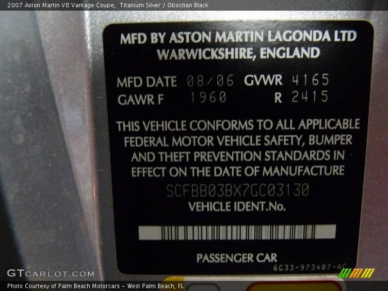 Titanium Silver / Obsidian Black 2007 Aston Martin V8 Vantage Coupe