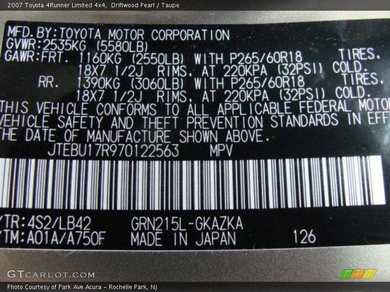 Driftwood Pearl / Taupe 2007 Toyota 4Runner Limited 4x4
