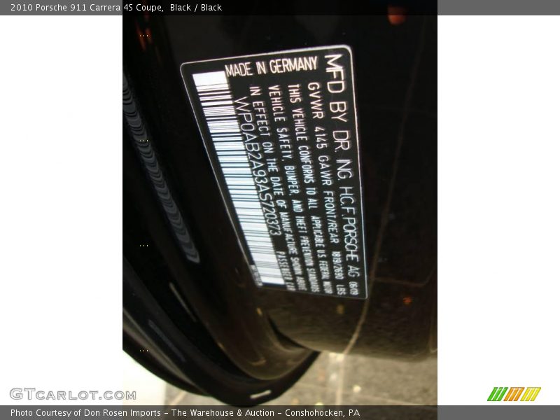 Black / Black 2010 Porsche 911 Carrera 4S Coupe