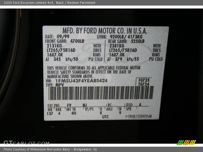 Black / Medium Parchment 2000 Ford Excursion Limited 4x4