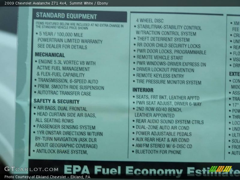 Summit White / Ebony 2009 Chevrolet Avalanche Z71 4x4