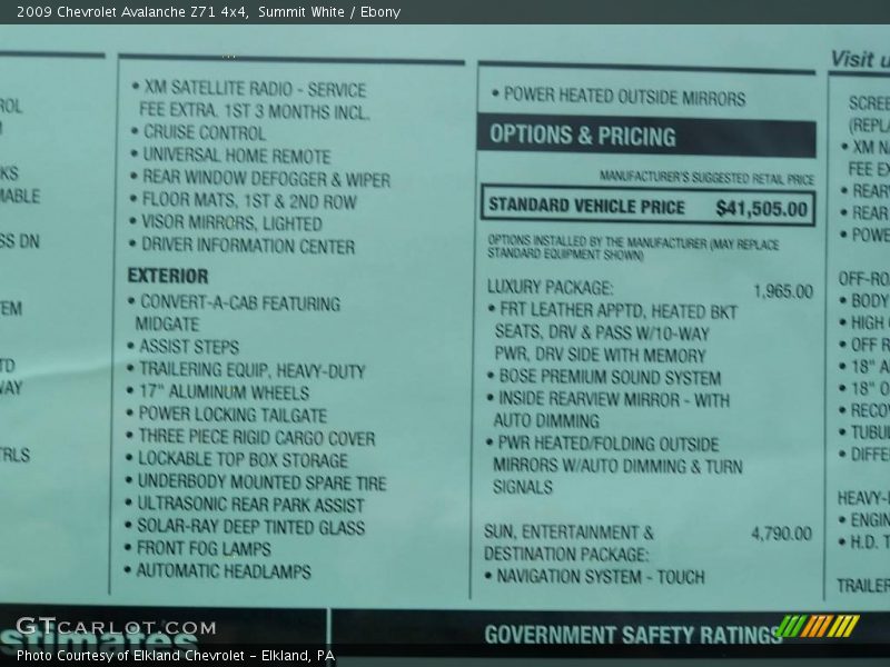 Summit White / Ebony 2009 Chevrolet Avalanche Z71 4x4