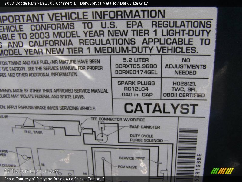 Dark Spruce Metallic / Dark Slate Gray 2003 Dodge Ram Van 2500 Commercial