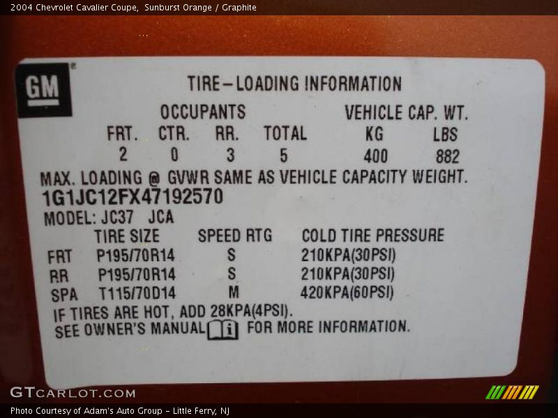 Sunburst Orange / Graphite 2004 Chevrolet Cavalier Coupe