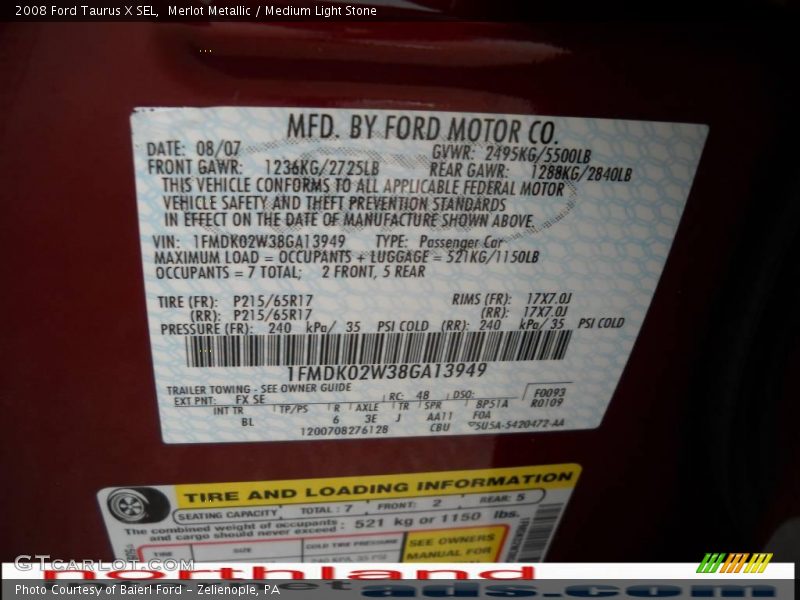 Merlot Metallic / Medium Light Stone 2008 Ford Taurus X SEL