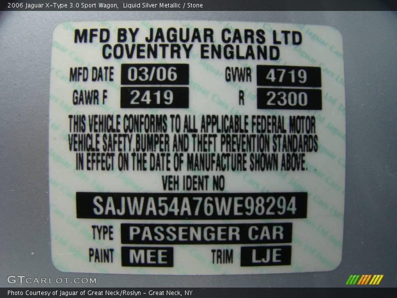 Liquid Silver Metallic / Stone 2006 Jaguar X-Type 3.0 Sport Wagon