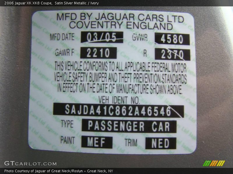 Satin Silver Metallic / Ivory 2006 Jaguar XK XK8 Coupe