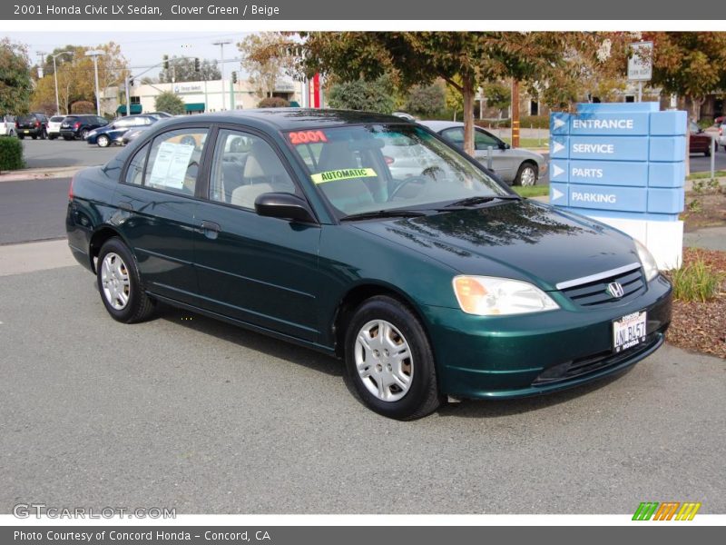 Clover Green / Beige 2001 Honda Civic LX Sedan