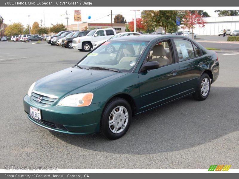 Clover Green / Beige 2001 Honda Civic LX Sedan