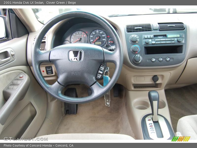Clover Green / Beige 2001 Honda Civic LX Sedan