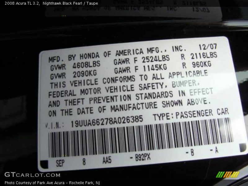 Nighthawk Black Pearl / Taupe 2008 Acura TL 3.2