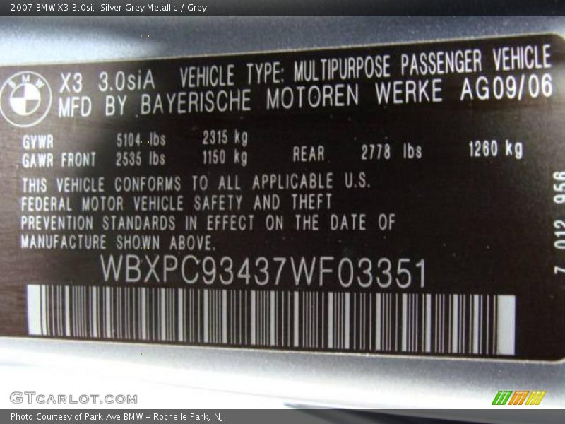 Silver Grey Metallic / Grey 2007 BMW X3 3.0si