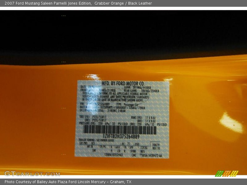 Grabber Orange / Black Leather 2007 Ford Mustang Saleen Parnelli Jones Edition