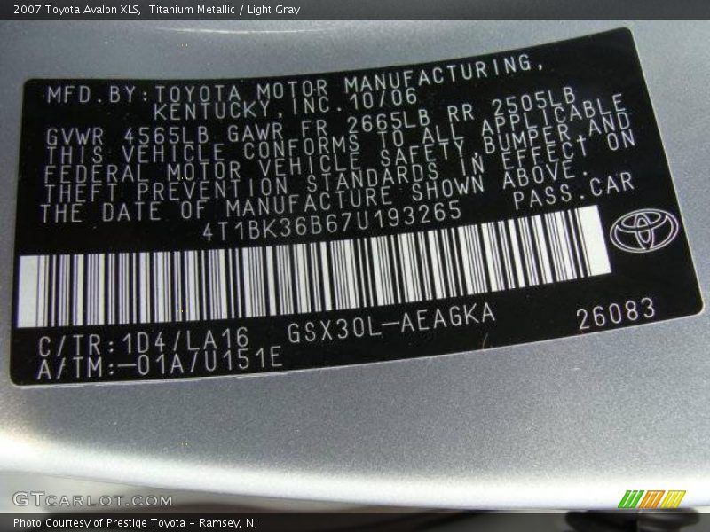 Titanium Metallic / Light Gray 2007 Toyota Avalon XLS