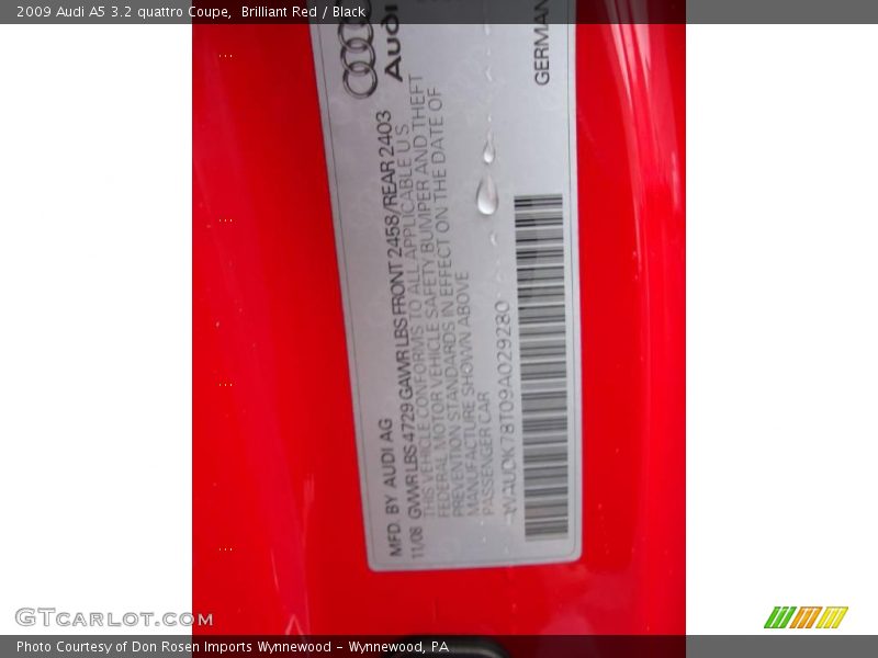 Brilliant Red / Black 2009 Audi A5 3.2 quattro Coupe