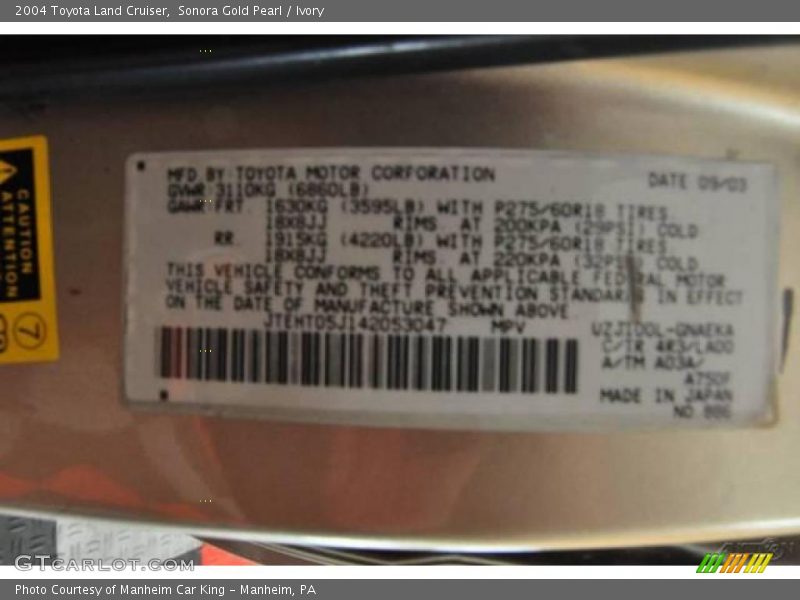 Sonora Gold Pearl / Ivory 2004 Toyota Land Cruiser