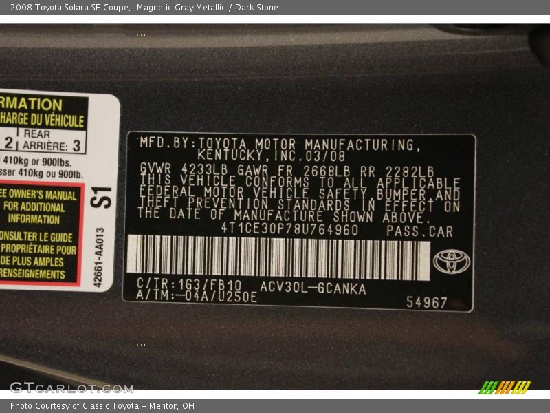 Magnetic Gray Metallic / Dark Stone 2008 Toyota Solara SE Coupe