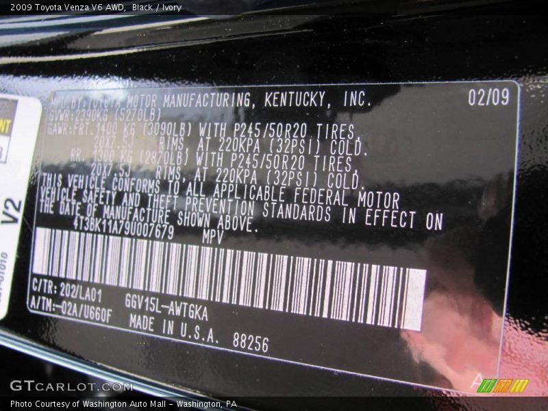 Black / Ivory 2009 Toyota Venza V6 AWD