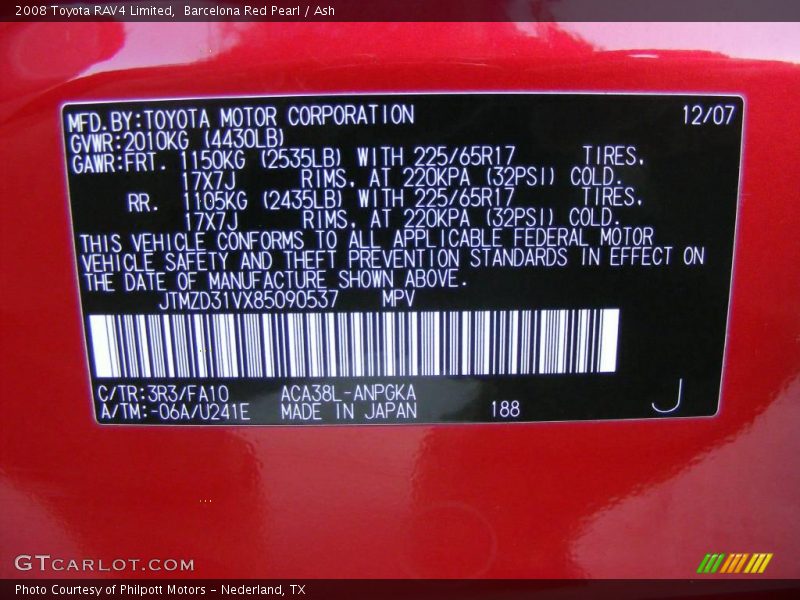 Barcelona Red Pearl / Ash 2008 Toyota RAV4 Limited