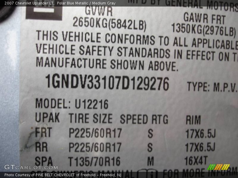 Polar Blue Metallic / Medium Gray 2007 Chevrolet Uplander LT