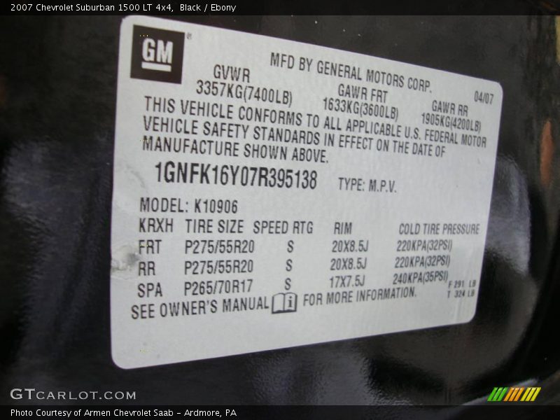 Black / Ebony 2007 Chevrolet Suburban 1500 LT 4x4