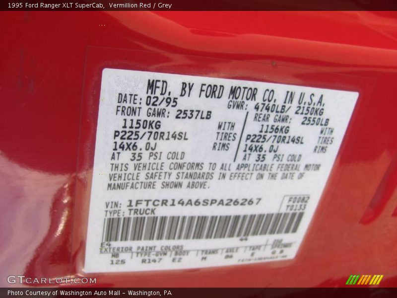 Vermillion Red / Grey 1995 Ford Ranger XLT SuperCab
