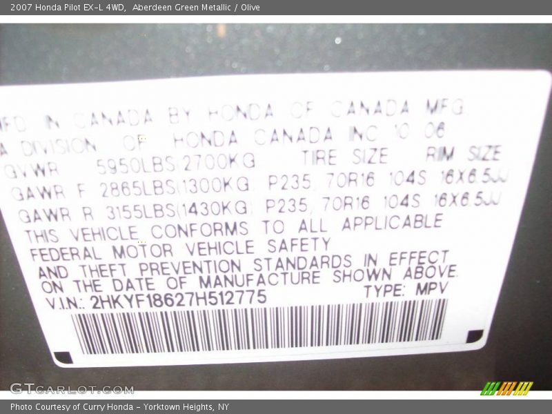 Aberdeen Green Metallic / Olive 2007 Honda Pilot EX-L 4WD