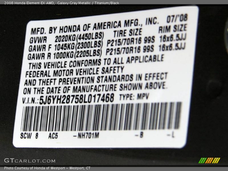 Galaxy Gray Metallic / Titanium/Black 2008 Honda Element EX AWD