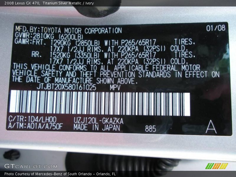 Titanium Silver Metallic / Ivory 2008 Lexus GX 470