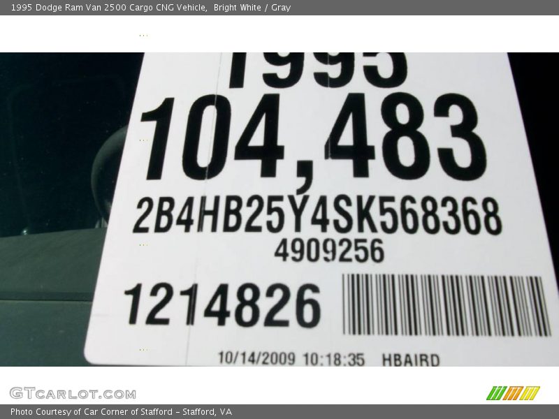 Bright White / Gray 1995 Dodge Ram Van 2500 Cargo CNG Vehicle
